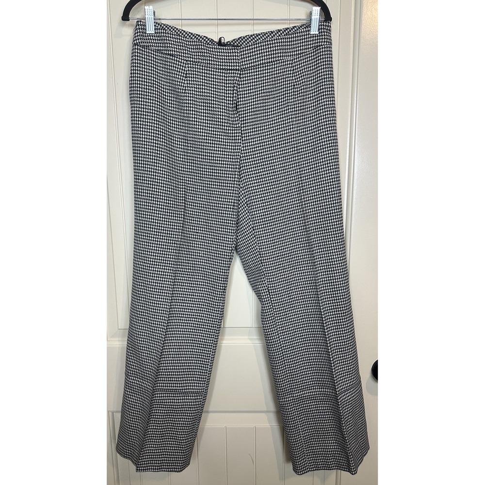 Les Copains Womens Wool Mid Rise Straight Dress Pants Black Sz 48 12 houndstooth